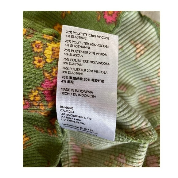 Urban Outfitters Floral Babydoll Top Women S Green Rib Knit Cottagecore Retro - Picture 7 of 10